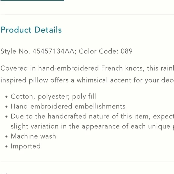 Anthropologie Rainbow-Striped Embroidered Pillow
